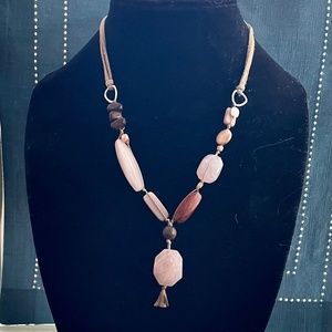 Silpada Rose Quartz Sterling Silver Tan Leather Necklace